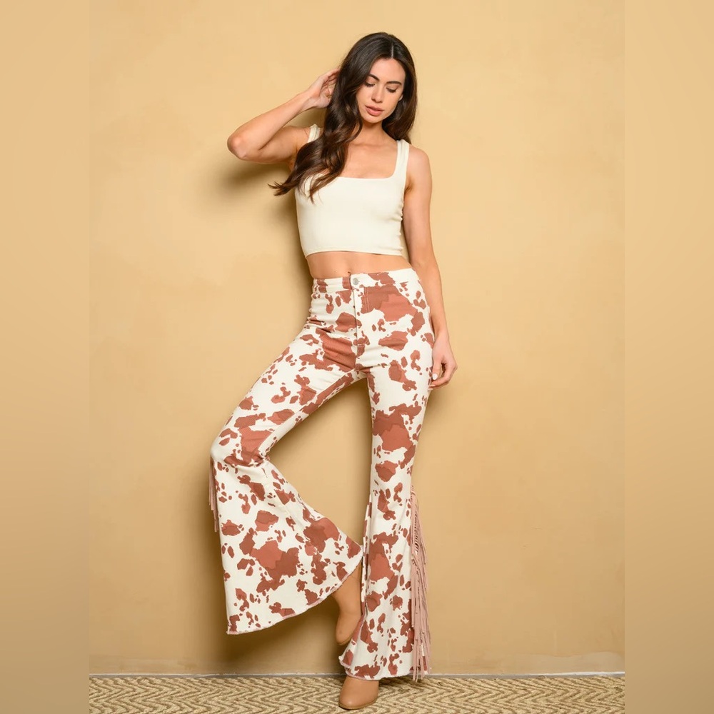 Altar’d State Stretch Jeans High Waist Flare bottom Size XS Cow Print Western - Picture 13 of 15